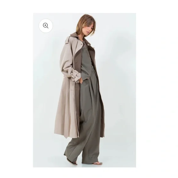 Women's Neutral Classic Double Collar Trench Coat - Picture 4 of 9